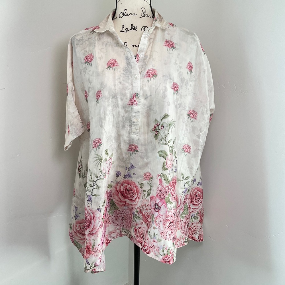 Vark Women's Floral Print Tunic Top XS Boho Oversized‎ High-Low Hem